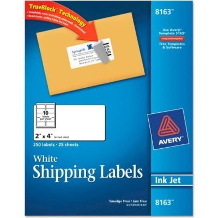 AVERY Avery® Shipping Labels with TrueBlock Technology, 2 x 4, White, Ink Jet, 250/Pack 8163
